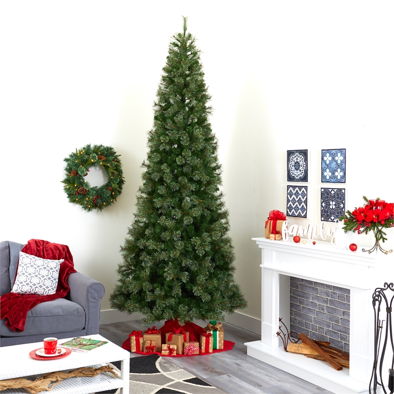 Nearly Natural 10ft Cashmere Slim Christmas Tree with 750 Warm White Lights