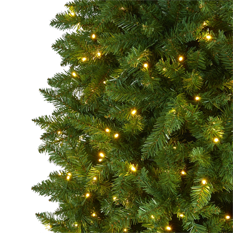 Nearly Natural 10ft Slim Green Mountain Pine Christmas Tree with 800 Clear LED