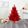 Nearly Natural 4ft Red Flocked Fraser Fir Christmas Tree with 100 Red Lights