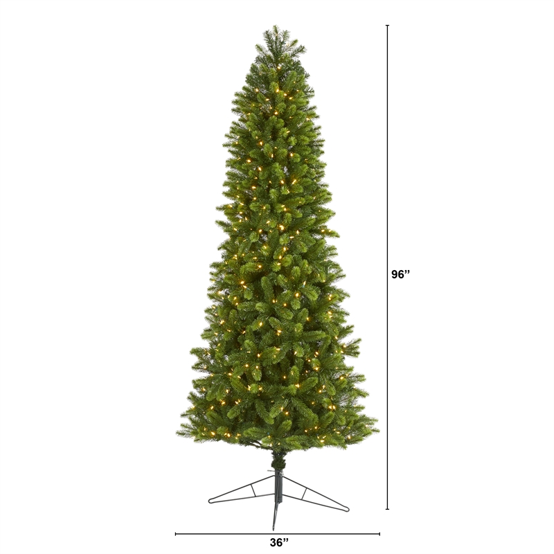 Nearly Natural 8ft Slim Virginia Spruce Christmas Tree with 600 Warm White LED