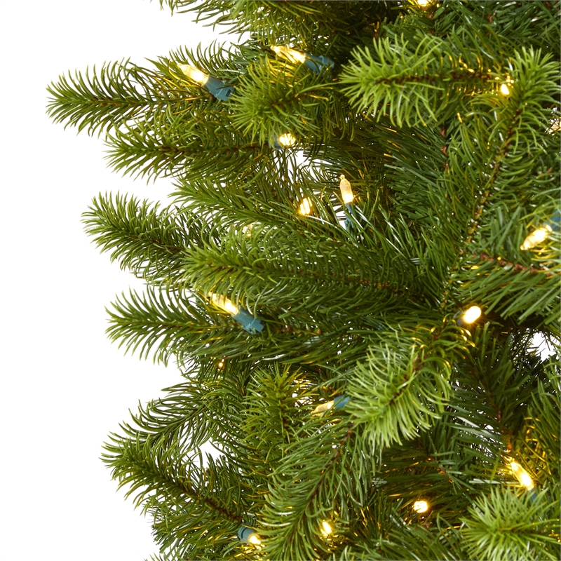 Nearly Natural 8ft Slim Virginia Spruce Christmas Tree with 600 Warm White LED