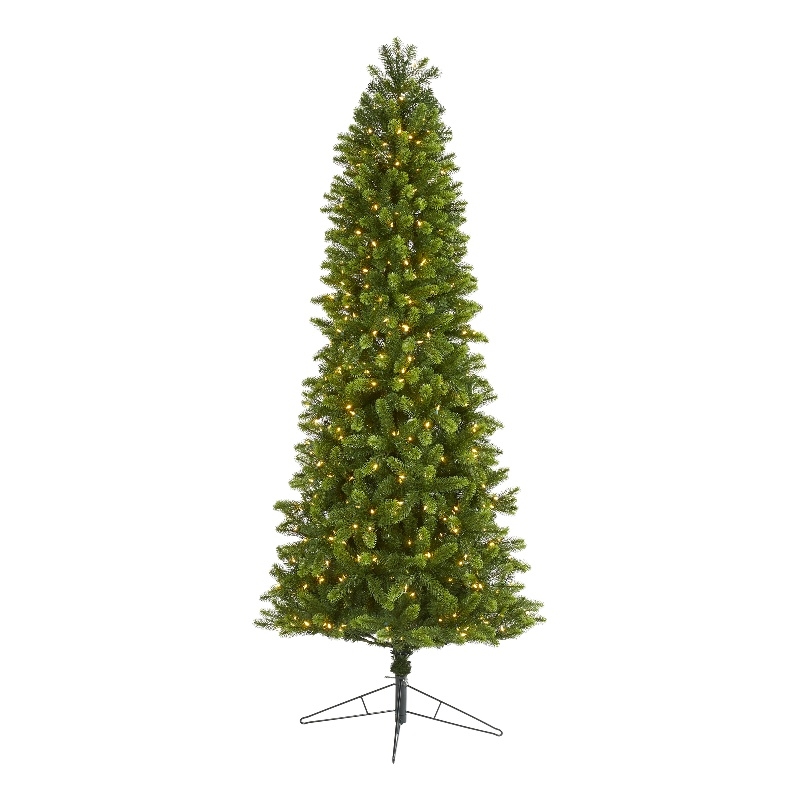 Nearly Natural 8ft Slim Virginia Spruce Christmas Tree with 600 Warm White LED