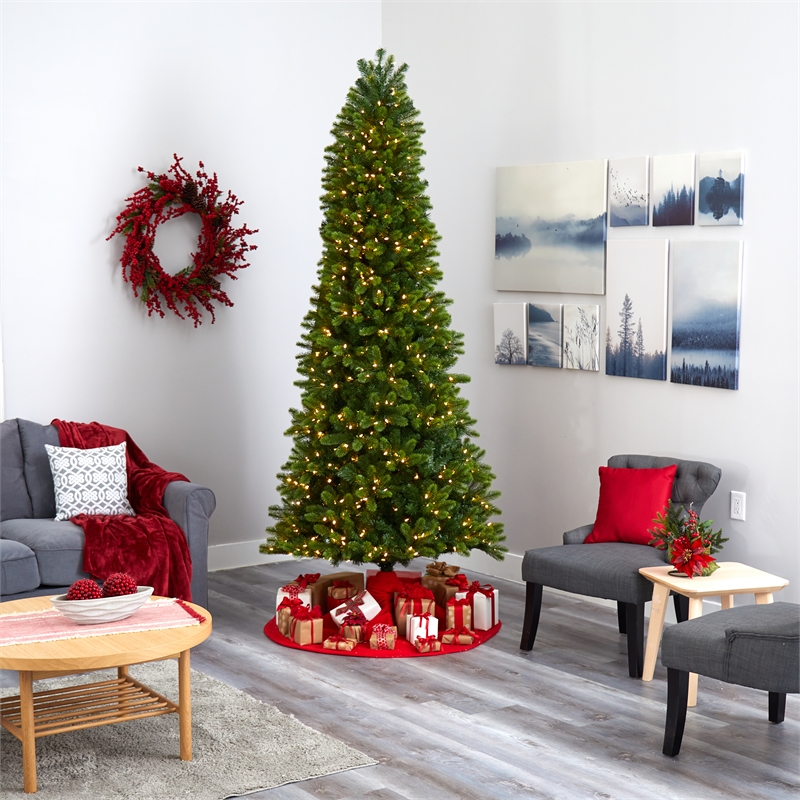 Nearly Natural 9ft Slim Virginia Spruce Christmas Tree with 750 Warm White LED