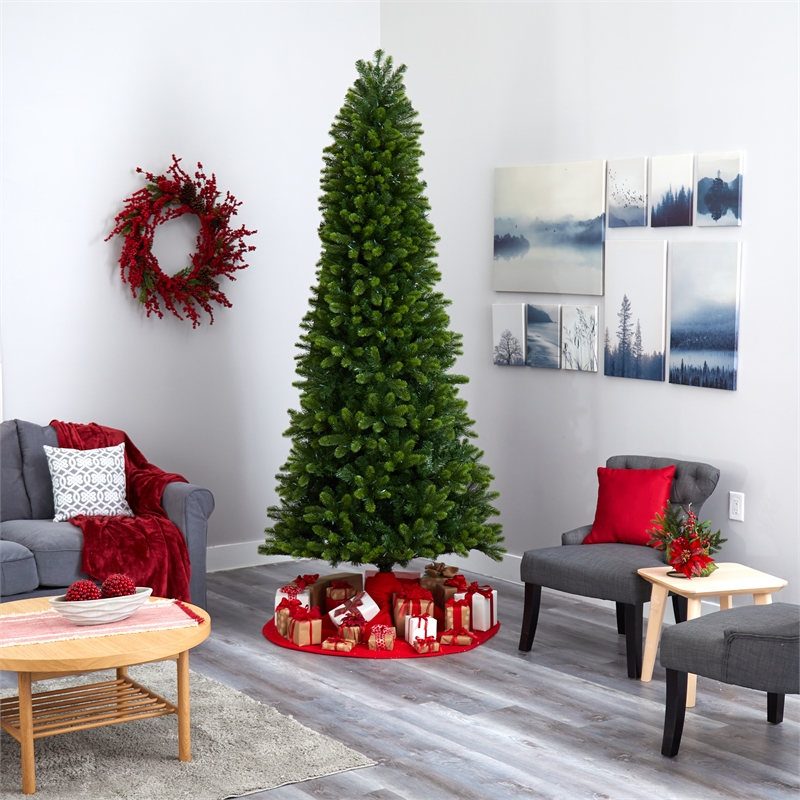Nearly Natural 9ft Slim Virginia Spruce Christmas Tree with 750 Warm White LED