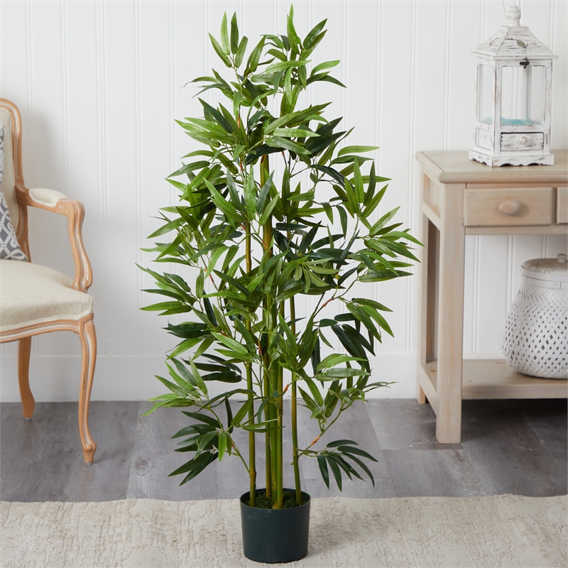 Nearly Natural 4ft Bamboo Artificial Tree in Green