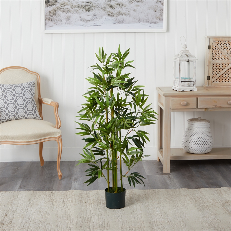 Nearly Natural 4ft Bamboo Artificial Tree in Green