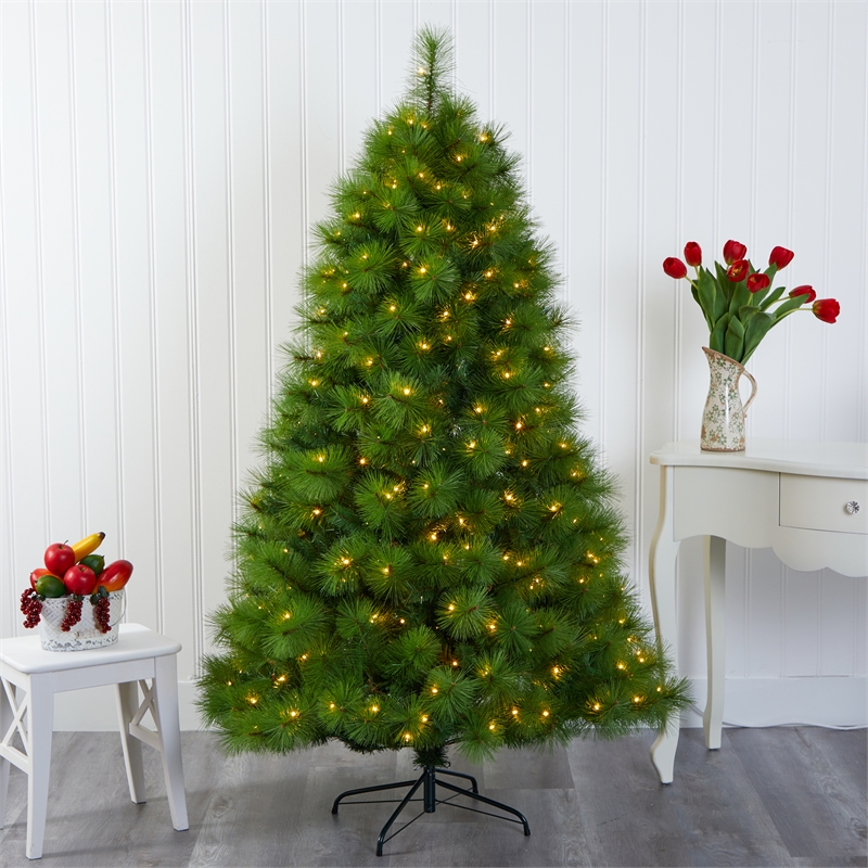 Nearly Natural 6.5ft Green Scotch Pine Artificial Christmas Tree w/350 ClearLED