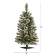 Nearly Natural 3ft Frosted Swiss Pine Christmas Tree w/50 Clear LED and Berries
