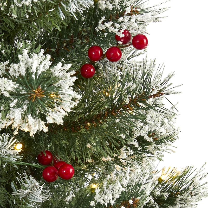 Nearly Natural 3ft Frosted Swiss Pine Christmas Tree w/50 Clear LED and Berries
