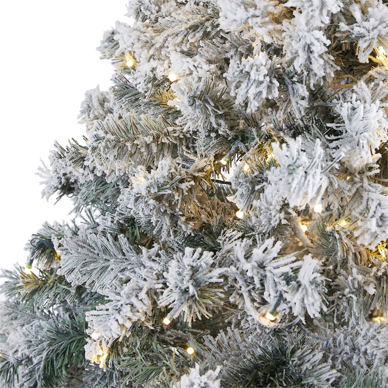 Nearly Natural 7ft Flocked Rock Springs Spruce Christmas Tree w/ 350 Clear LED