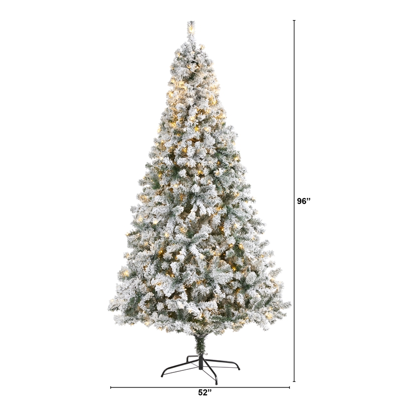 Nearly Natural 8ft Flocked Rock Springs Spruce Christmas Tree w/ 500 Clear LED