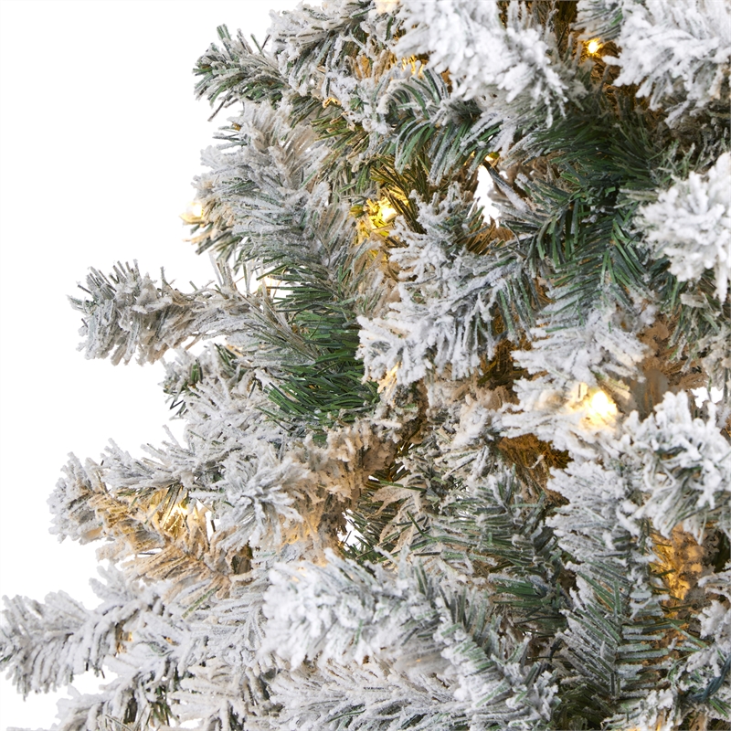 Nearly Natural 8ft Flocked Rock Springs Spruce Christmas Tree w/ 500 Clear LED