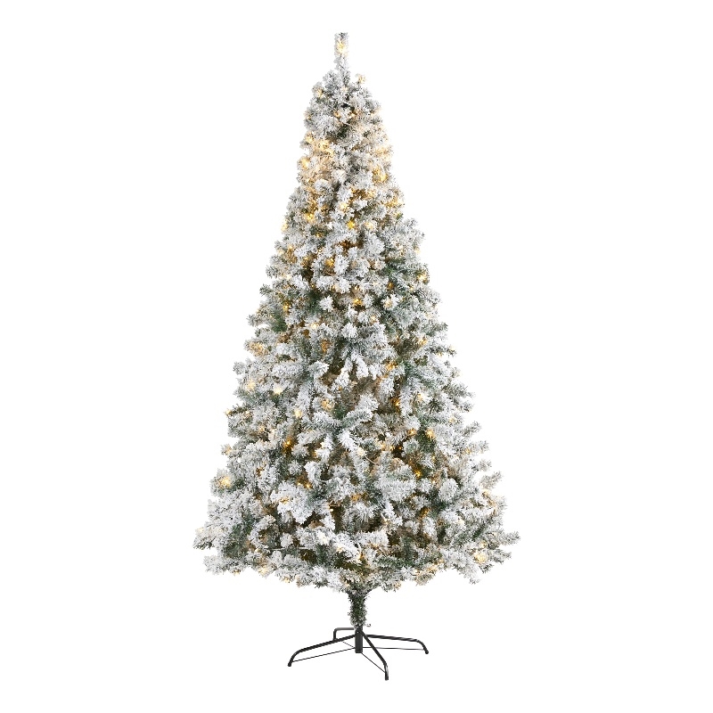 Nearly Natural 8ft Flocked Rock Springs Spruce Christmas Tree w/ 500 Clear LED