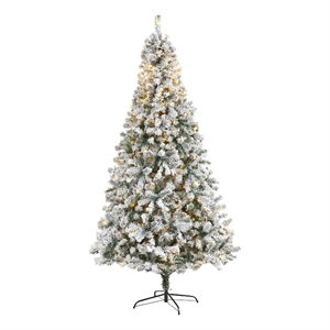 Nearly Natural 8ft Flocked Rock Springs Spruce Christmas Tree w/ 500 Clear LED