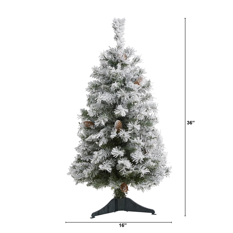Nearly Natural 3ft Flocked White River Mountain Pine Artificial Christmas Tree