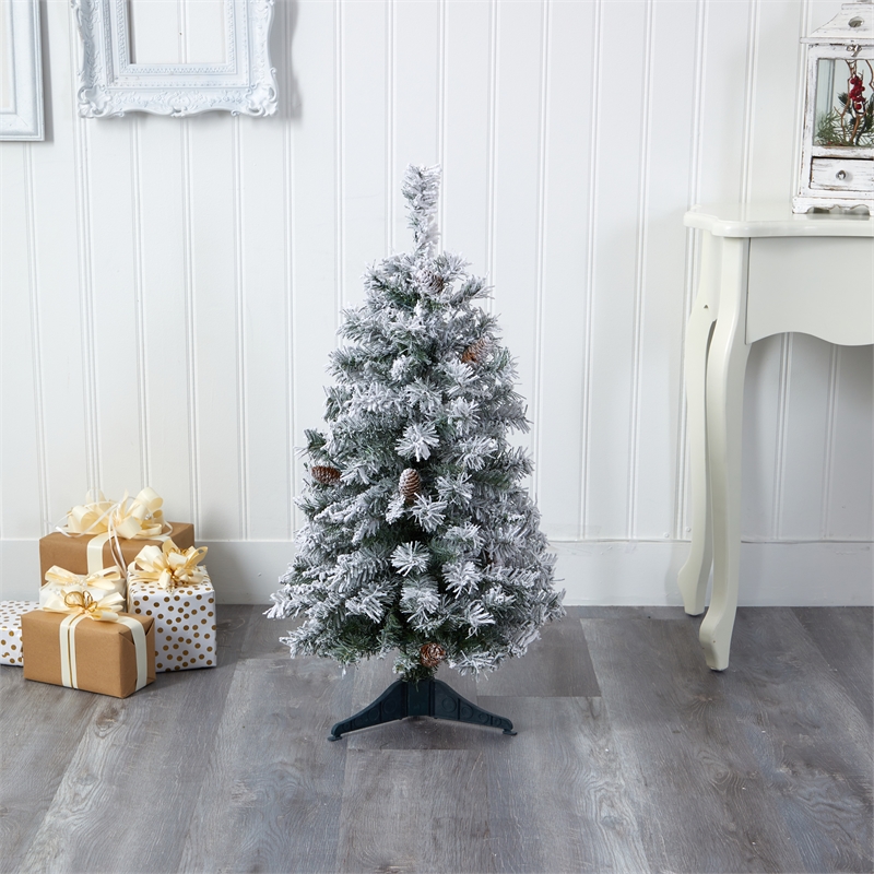 Nearly Natural 3ft Flocked White River Mountain Pine Artificial Christmas Tree