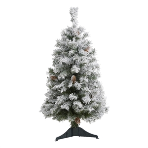 Nearly Natural 3ft Flocked White River Mountain Pine Artificial Christmas Tree