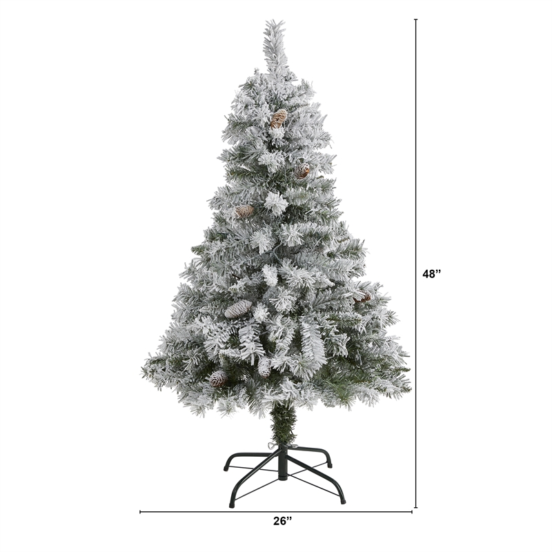 Nearly Natural 4ft Flocked White River Mountain Pine Artificial Christmas Tree