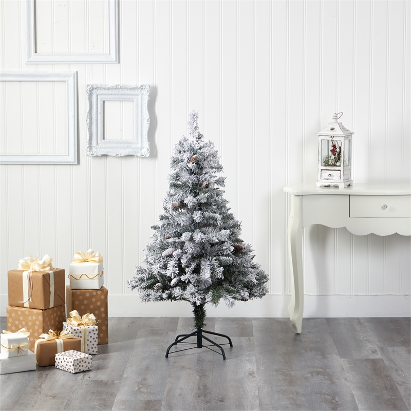 Nearly Natural 4ft Flocked White River Mountain Pine Artificial Christmas Tree