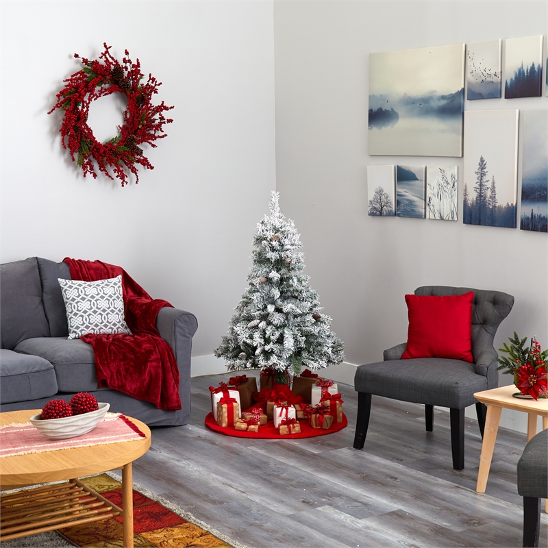 Nearly Natural 4ft Flocked White River Mountain Pine Artificial Christmas Tree
