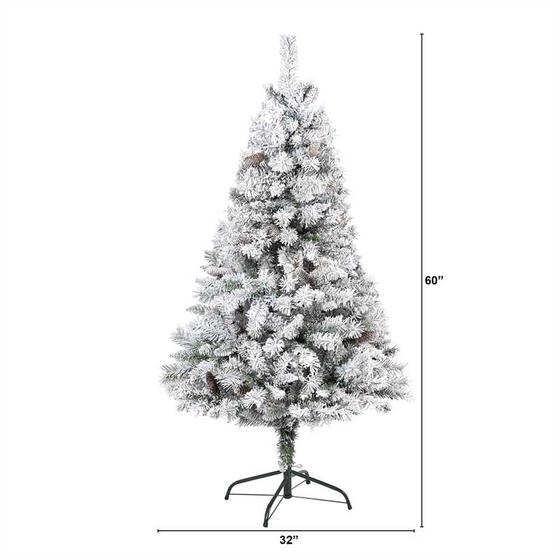 Nearly Natural 5ft Flocked White River Mountain Pine Artificial Christmas Tree