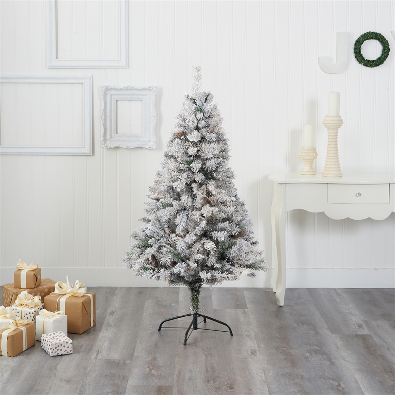 Nearly Natural 5ft Flocked White River Mountain Pine Artificial Christmas Tree