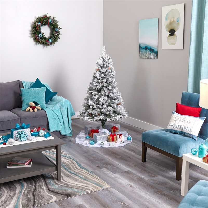 Nearly Natural 5ft Flocked White River Mountain Pine Artificial Christmas Tree