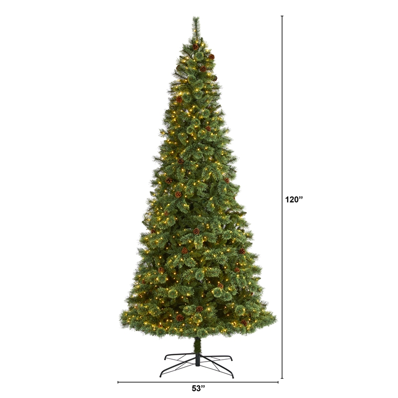 Nearly Natural 10ft White Mountain Pine Christmas Tree w/850 Clear LED