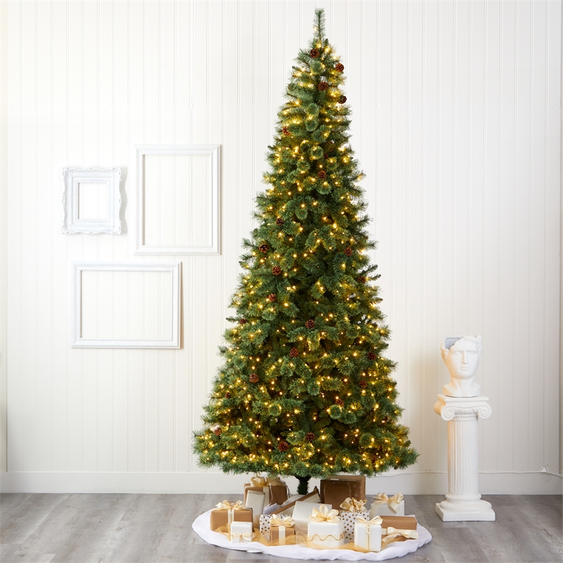 Nearly Natural 10ft White Mountain Pine Christmas Tree w/850 Clear LED