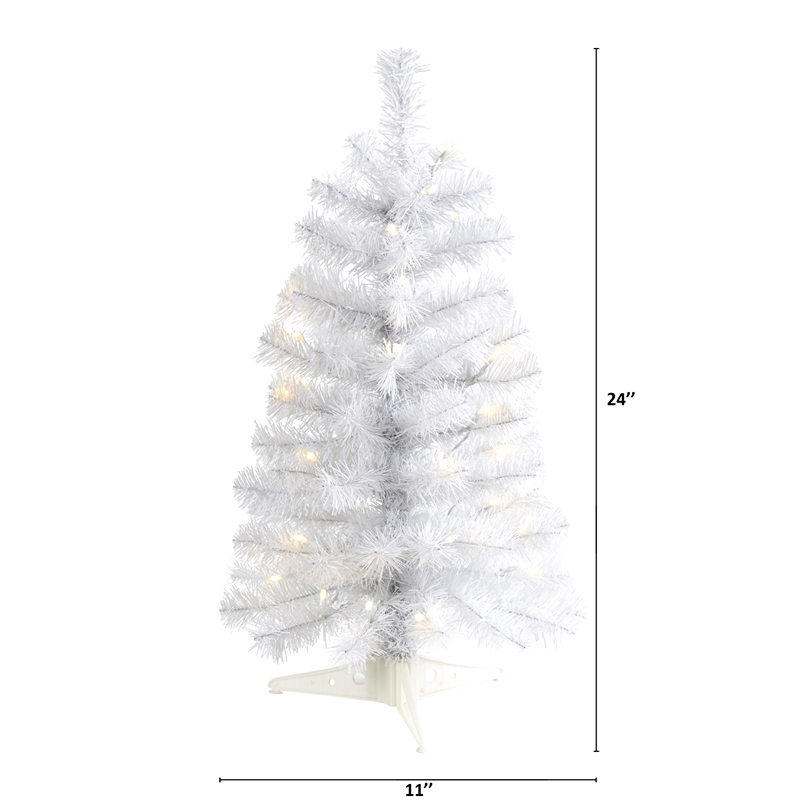 Nearly Natural 2ft White Artificial Christmas Tree with 35 LED Lights