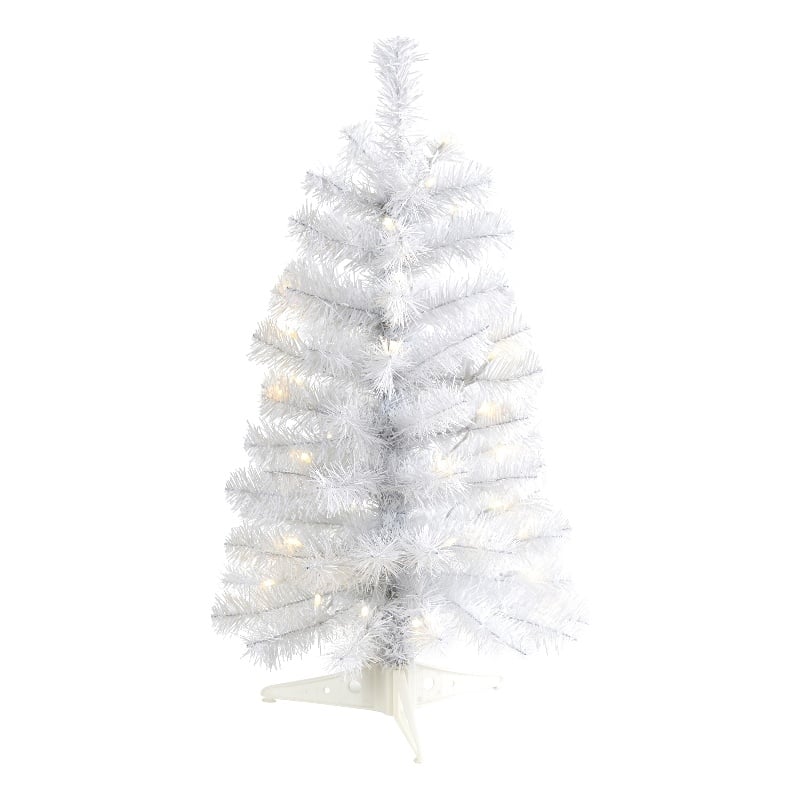 Nearly Natural 2ft White Artificial Christmas Tree with 35 LED Lights