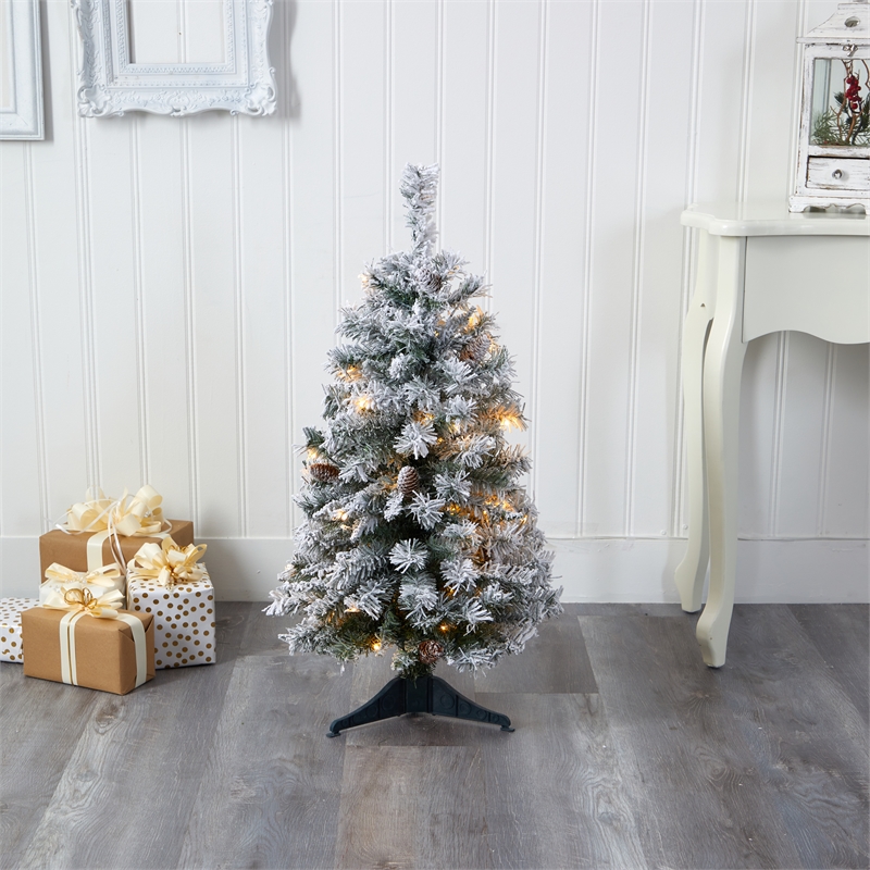Nearly Natural 3ft Flocked White River Mountain Pine Christmas Tree