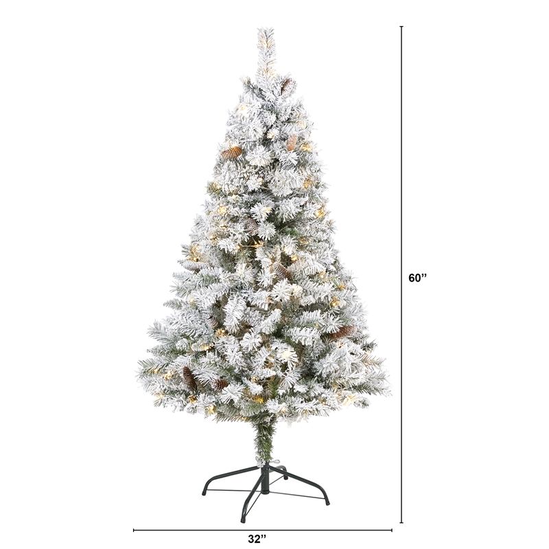 Nearly Natural 5ft Flocked White River Mountain Pine Christmas Tree