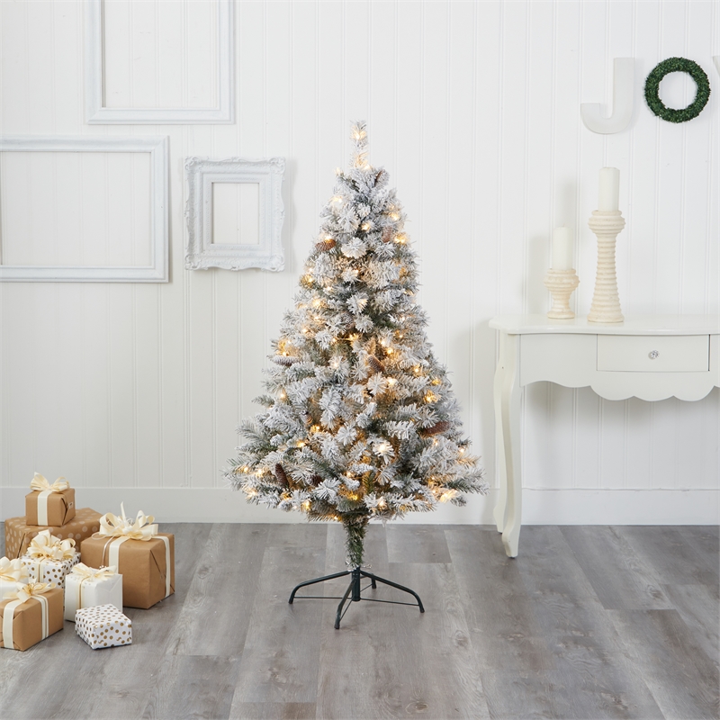 Nearly Natural 5ft Flocked White River Mountain Pine Christmas Tree