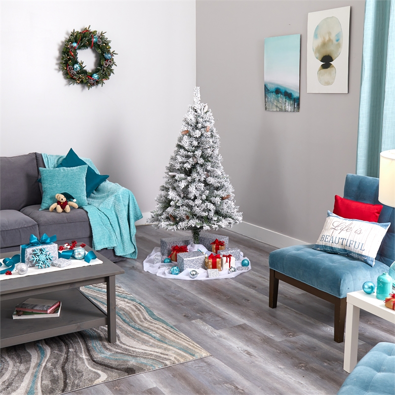 Nearly Natural 5ft Flocked White River Mountain Pine Christmas Tree