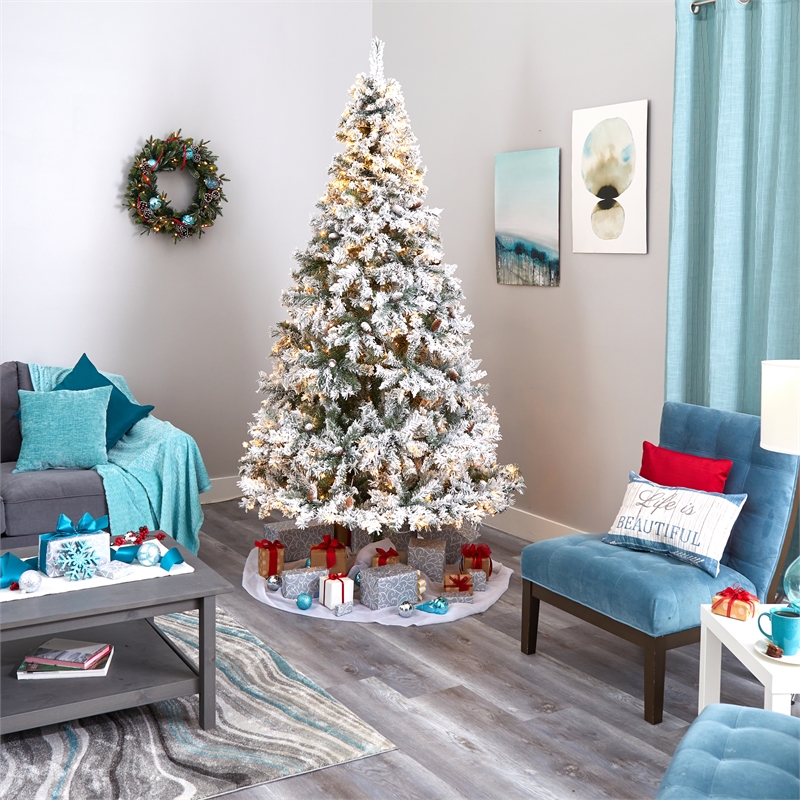 Nearly Natural 8ft Flocked White River Mountain Pine Christmas Tree