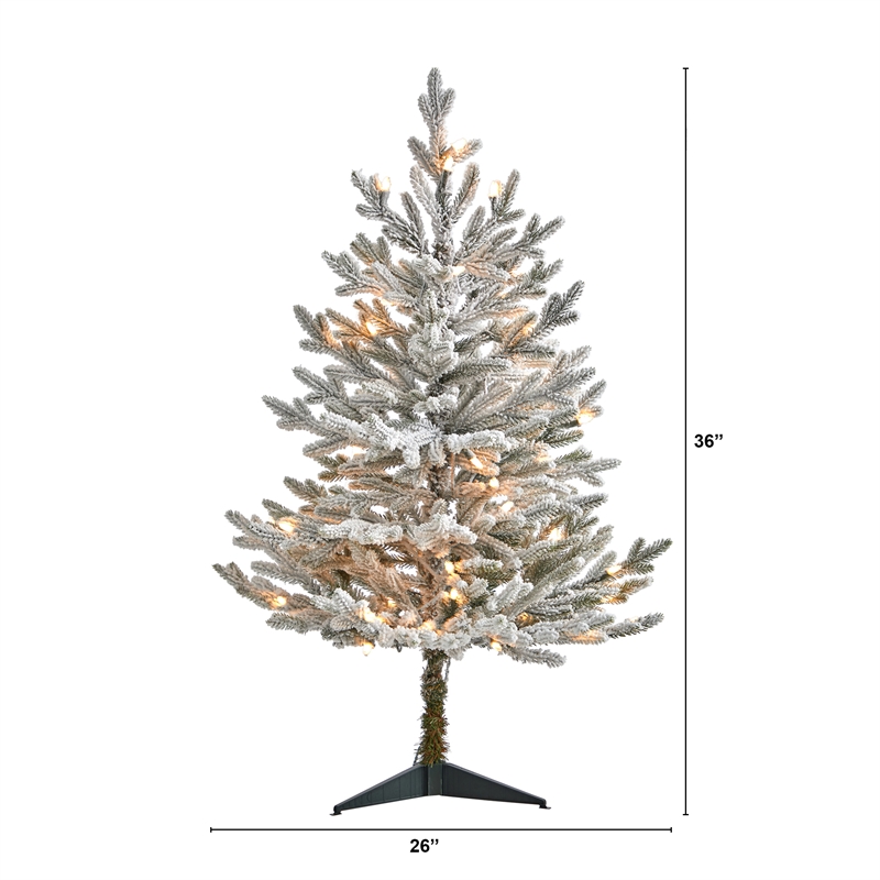 Nearly Natural 3ft Flocked Fraser Fir Christmas Tree with 200 Warm White Lights