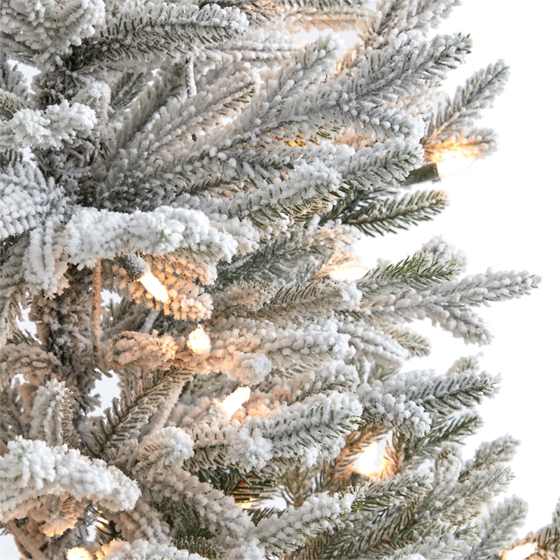 Nearly Natural 3ft Flocked Fraser Fir Christmas Tree with 200 Warm White Lights