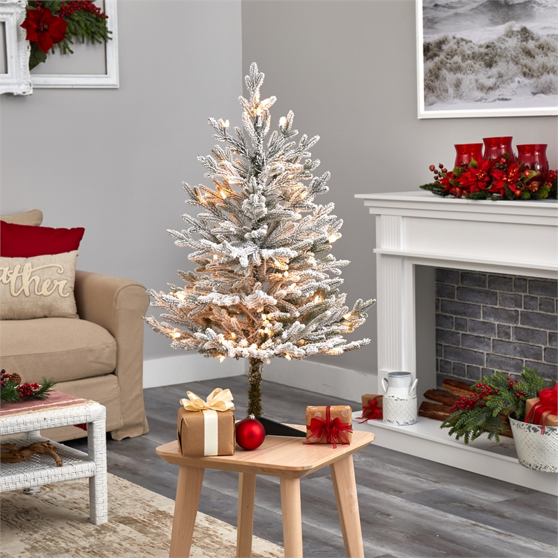 Nearly Natural 3ft Flocked Fraser Fir Christmas Tree with 200 Warm White Lights