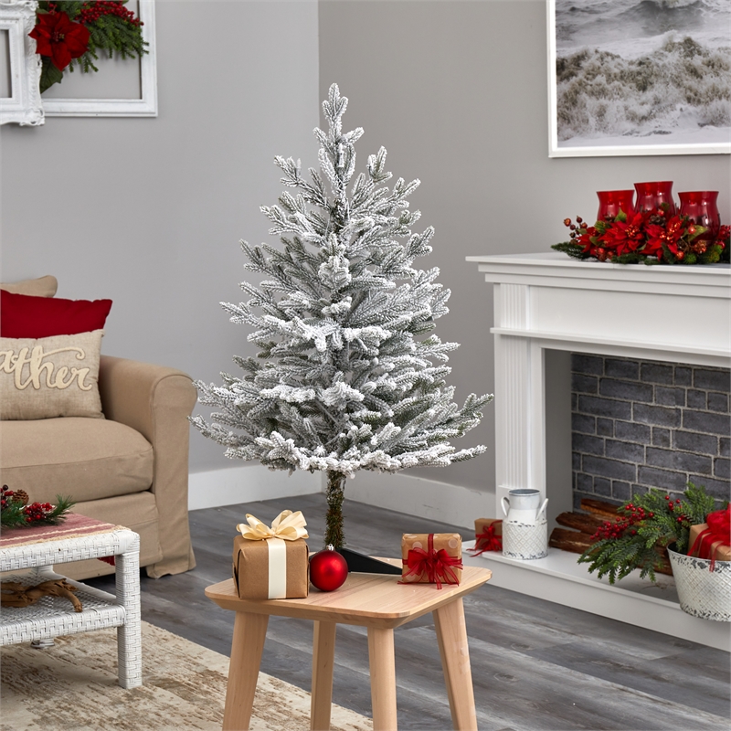 Nearly Natural 3ft Flocked Fraser Fir Christmas Tree with 200 Warm White Lights