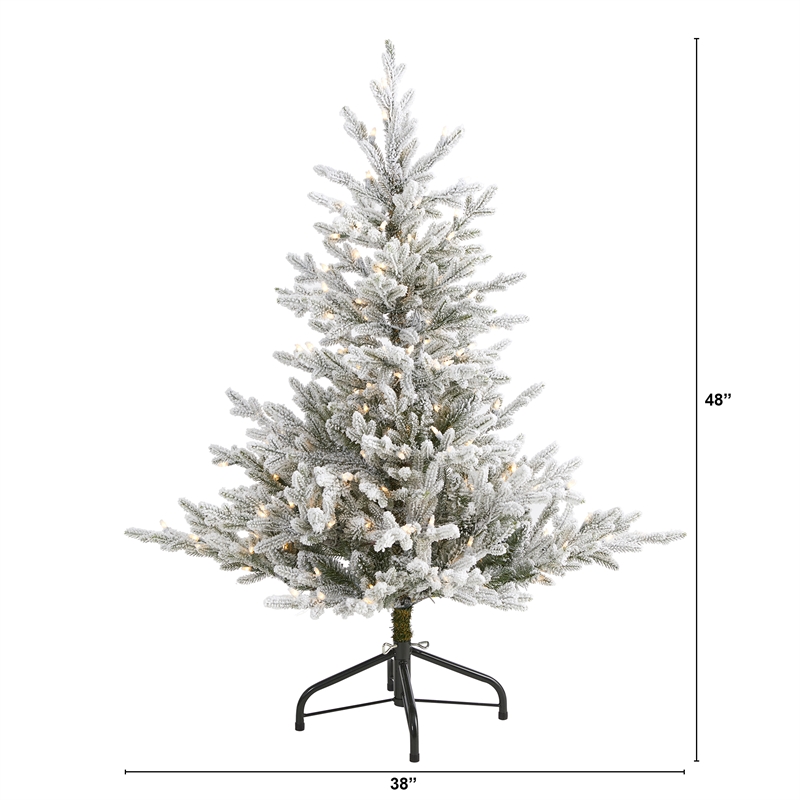 Nearly Natural 4ft Flocked Fraser Fir Christmas Tree w/ 300 Warm White Lights