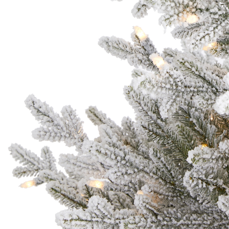 Nearly Natural 4ft Flocked Fraser Fir Christmas Tree w/ 300 Warm White Lights