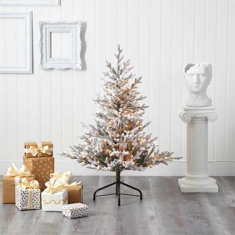 Nearly Natural 4ft Flocked Fraser Fir Christmas Tree w/ 300 Warm White Lights