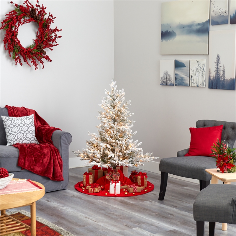 Nearly Natural 4ft Flocked Fraser Fir Christmas Tree w/ 300 Warm White Lights