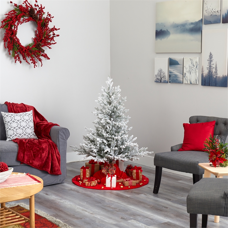 Nearly Natural 4ft Flocked Fraser Fir Christmas Tree w/ 300 Warm White Lights