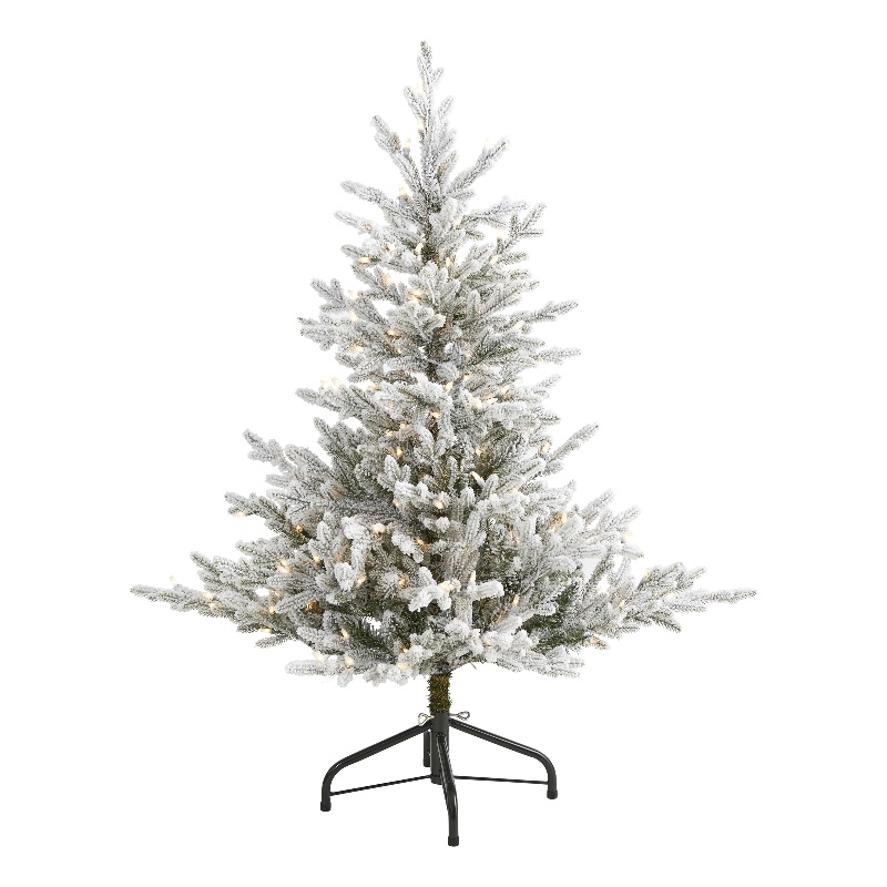 Nearly Natural 4ft Flocked Fraser Fir Christmas Tree w/ 300 Warm White Lights