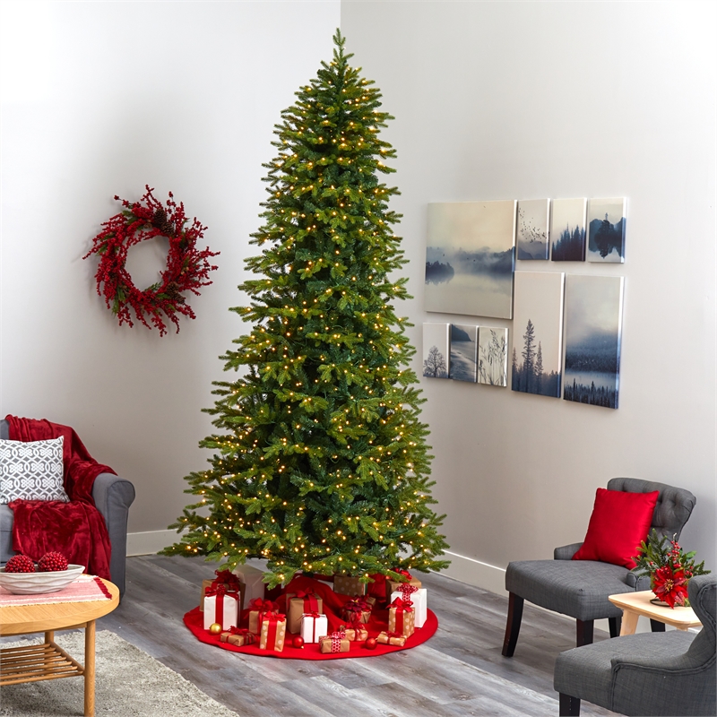 Nearly Natural 10ft Belgium Fir Natural Look Christmas Tree with 1050 Clear LED