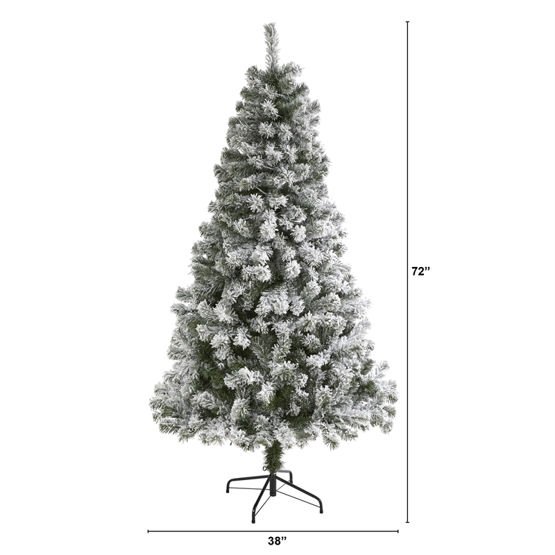 Nearly Natural 6ft Flocked West Virginia Fir Artificial Green Christmas Tree