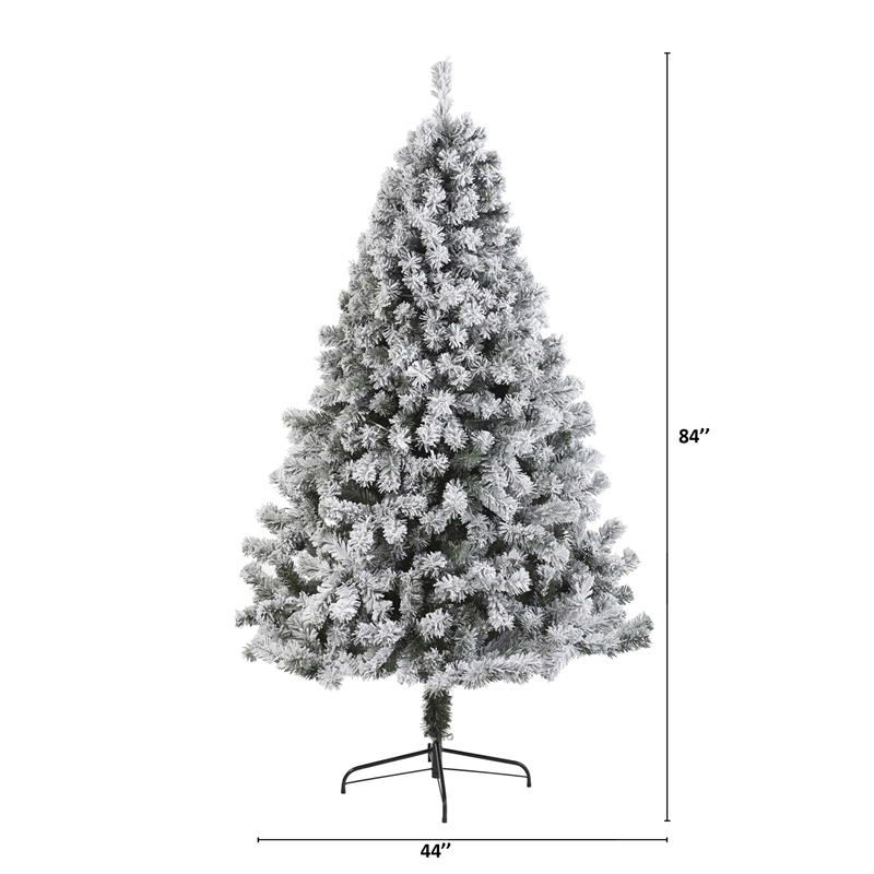 Nearly Natural 7ft Flocked West Virginia Fir Artificial Green Christmas Tree