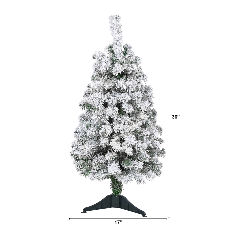 Nearly Natural 3ft Flocked Rock Springs Spruce Artificial Green Christmas Tree